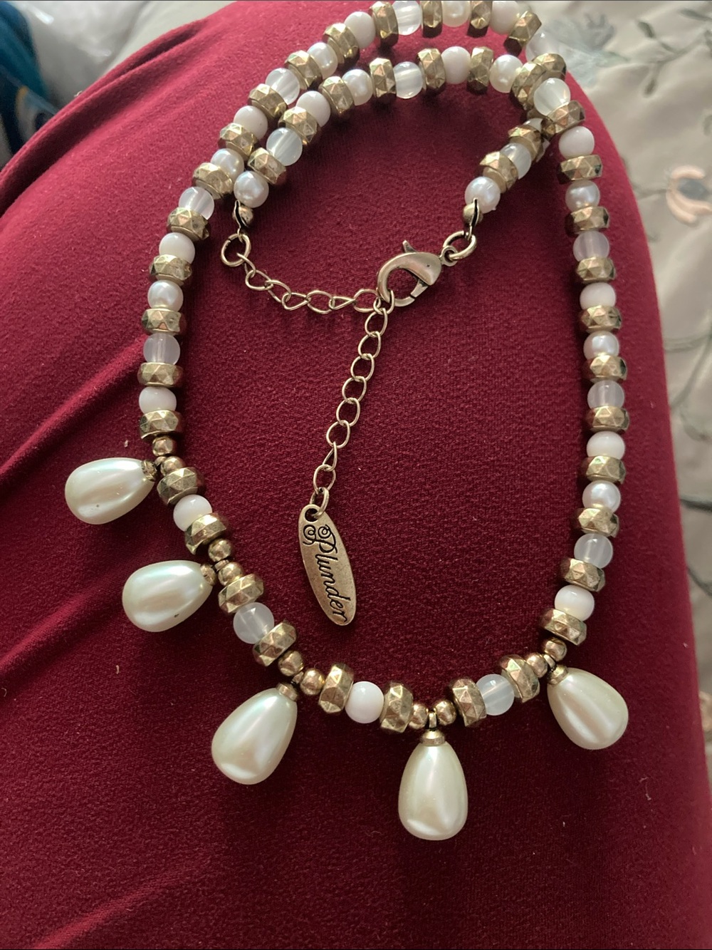 Plunder Pearl Teardrop Necklace with Gold Beads